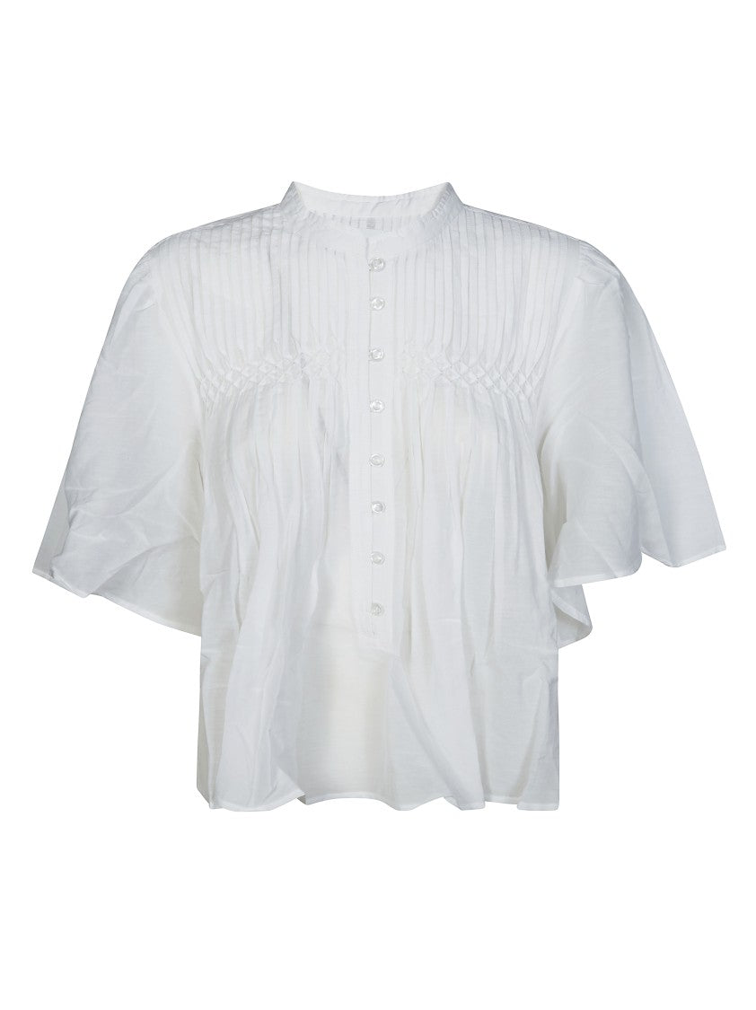 Isabel Marant Étoile Airy White Blouse With Flutter Sleeves And Intricate Smocking