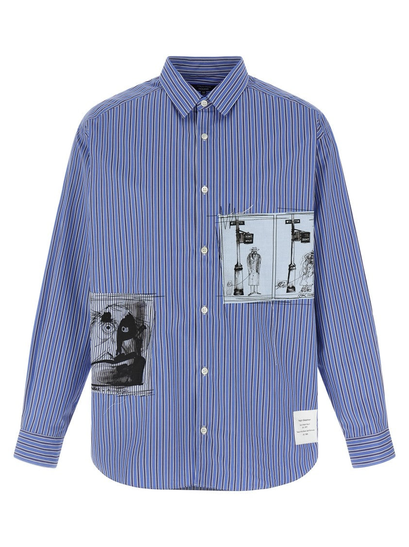 Comme Des Garçons Patch Striped Cotton Poplin Shirt With Unique Embroidery
