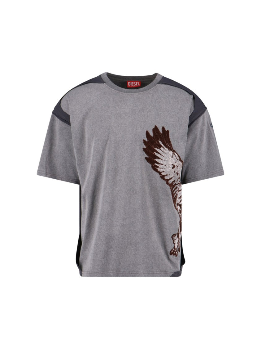 Diesel "Peeloff" T-Shirt With Eagle Print – Grey