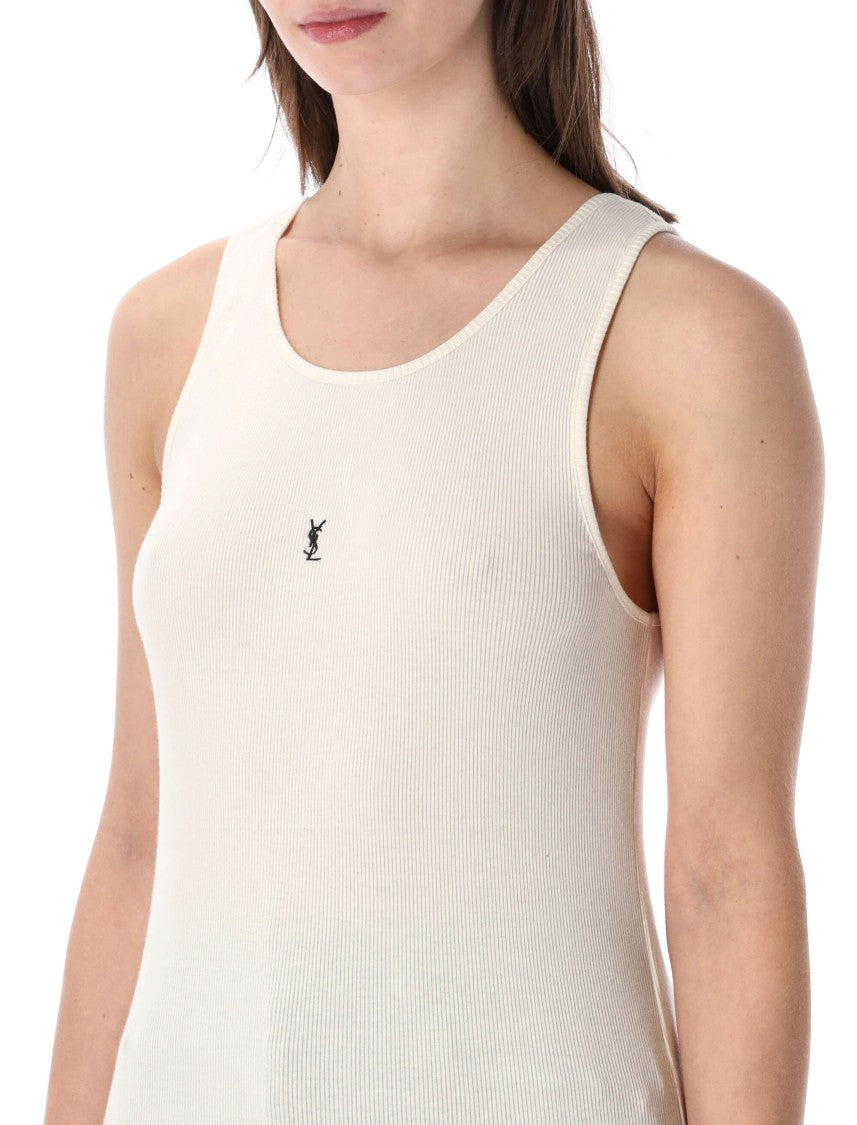Saint Laurent Cassandre White Ribbed Cotton Tank