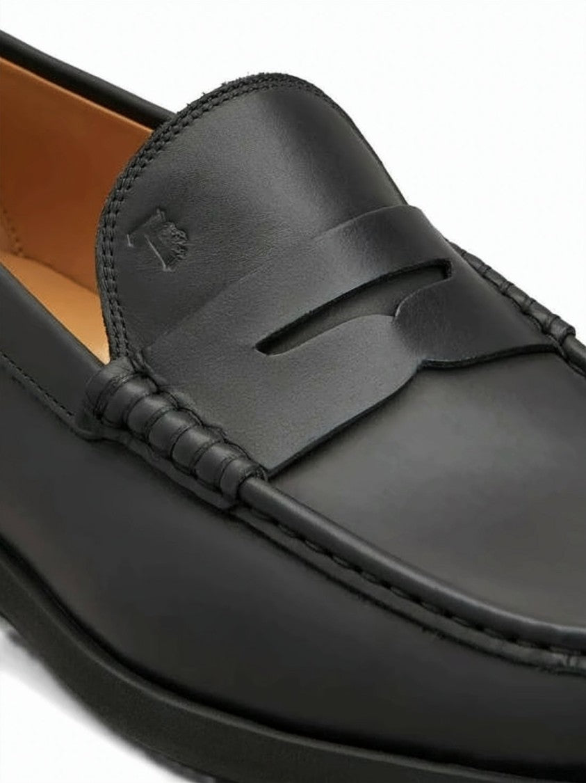 Tod's Penny Strap Black Leather Loafers With Detailed Stitching