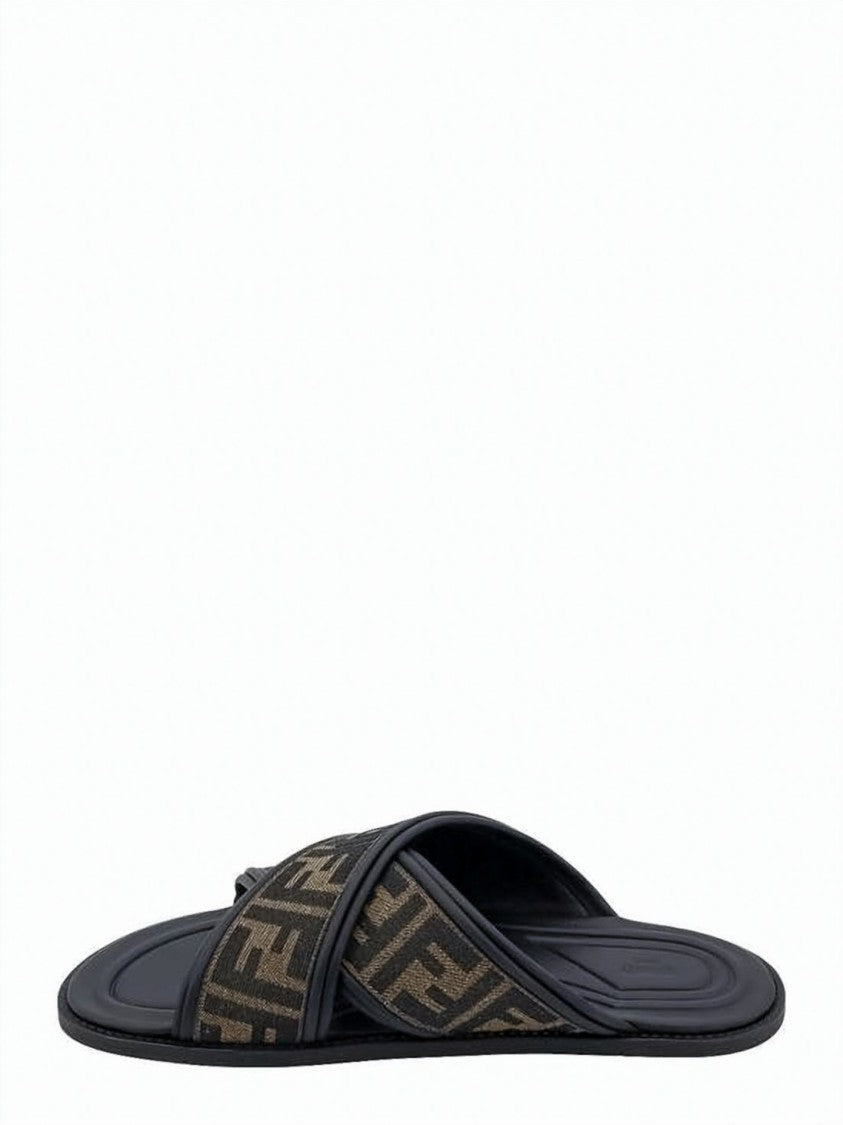 Fendi Crisscross Fabric Slide Sandals With Monogram Design
