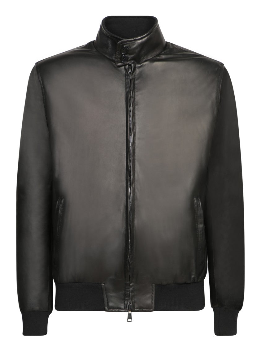 Dell'oglio High-Collar Leather Jacket With Glossy Finish