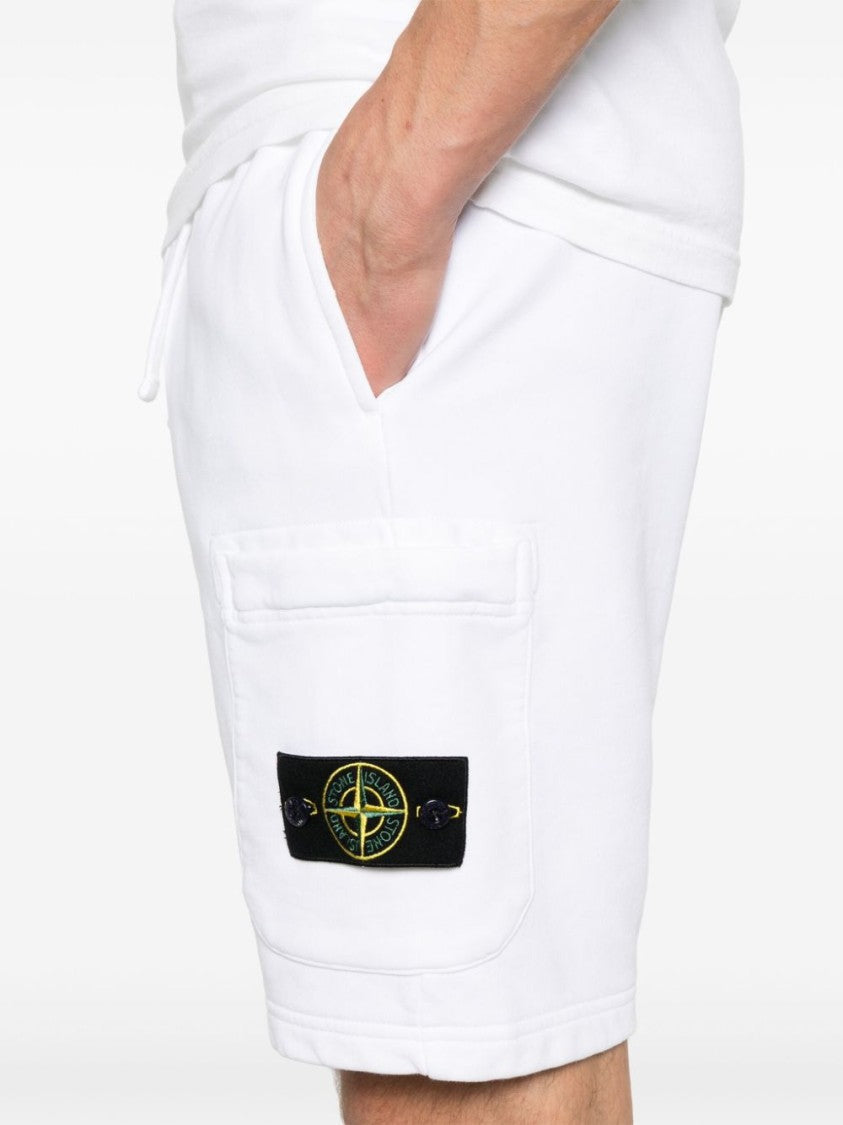Stone Island White Organic Cotton Cargo Bermuda Shorts