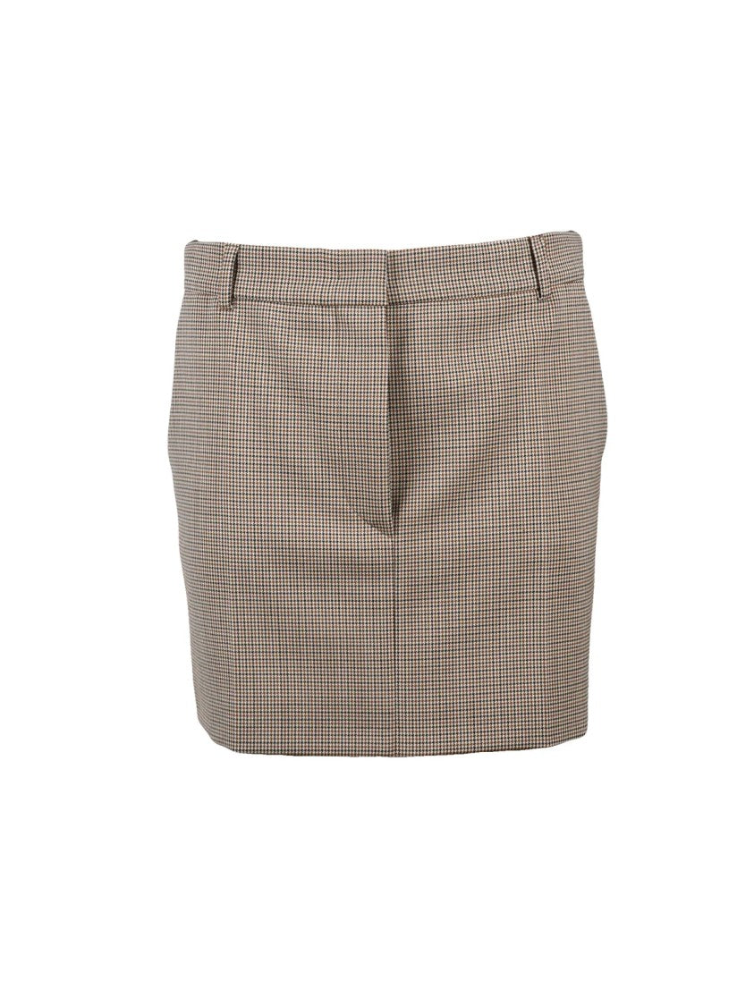 Sportmax Checkered Beige Wool-Polyester Blend Mini Skirt