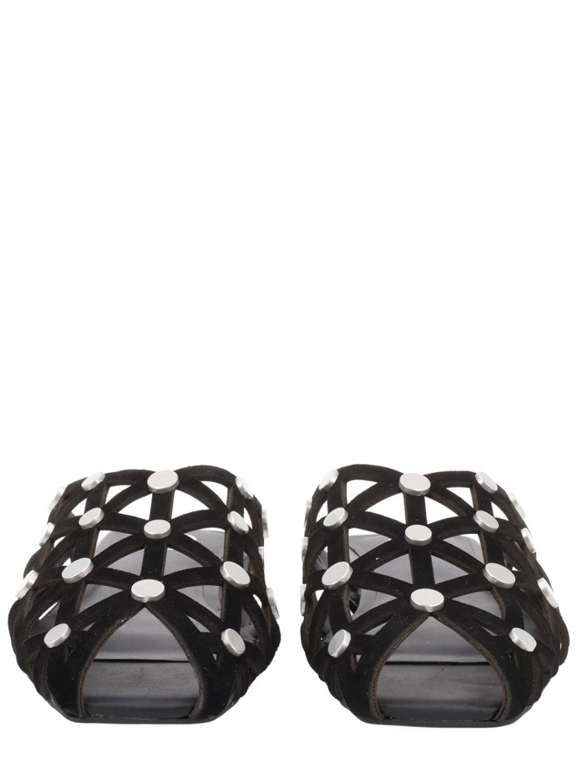 Ash Open Lattice Leather Studded Mules