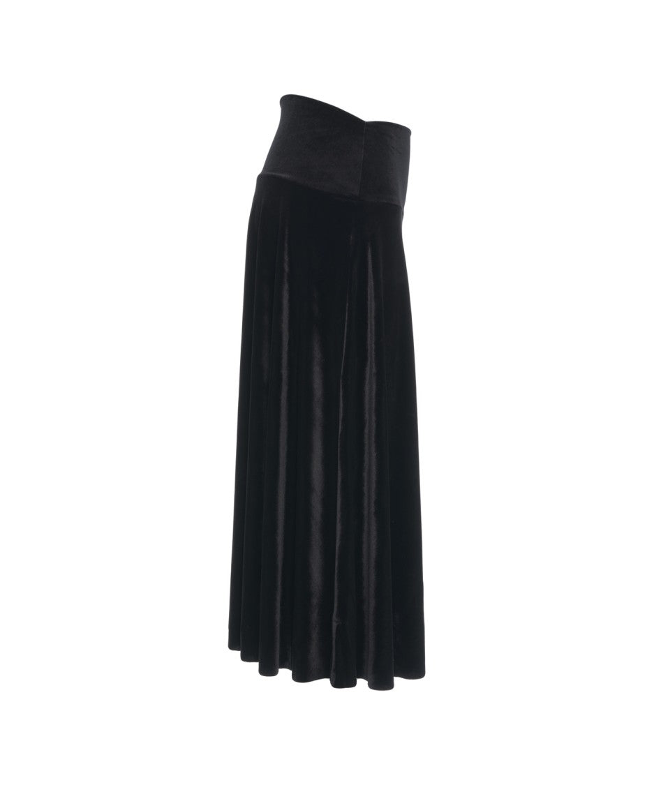 Norma Kamali Midi Velvet Skirt With Flowing Silhouette And Wide Waistband