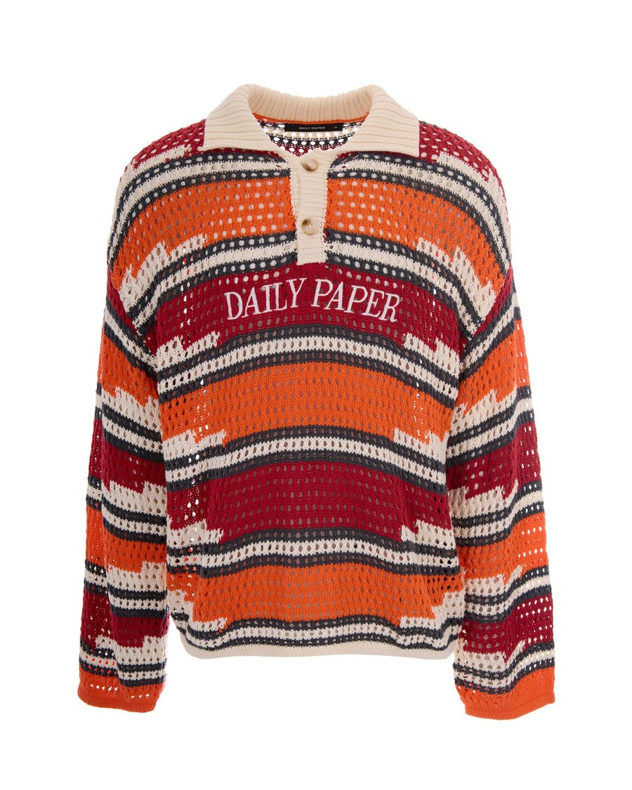 Daily Paper Crochet-Knit Polo With Kente Stripe Design