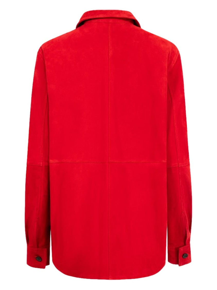 Totême Suede Texture Overshirt In Vibrant Red Lamb Leather
