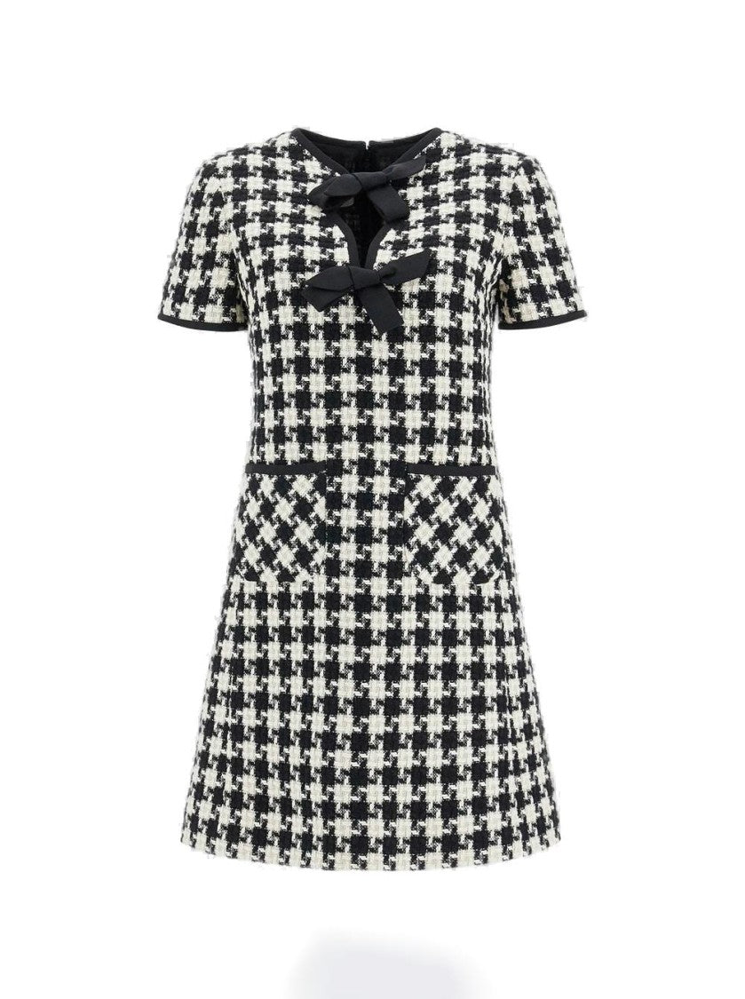 Valentino Damier Light Tweed Short Dress Ivory And Black