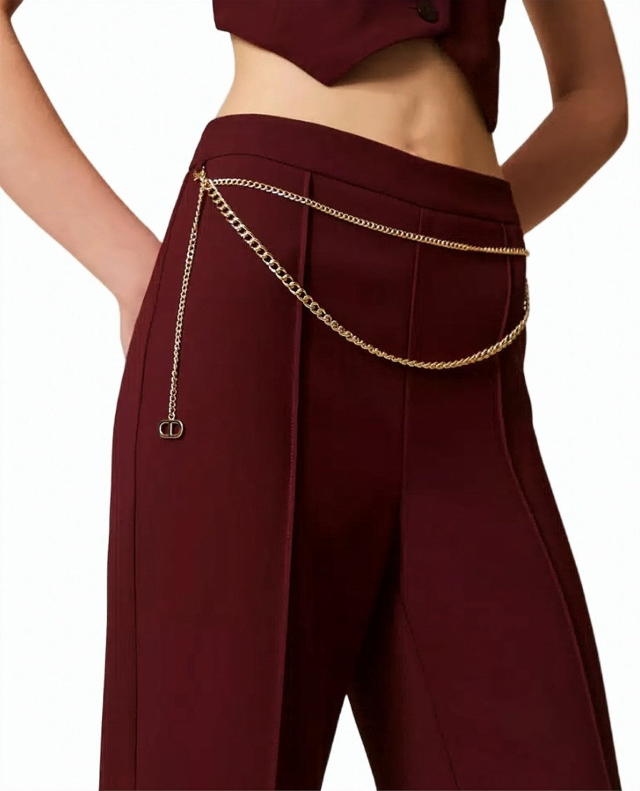 Twin-Set Crêpe Cady Removable Chain Belt Wide-Leg Pants