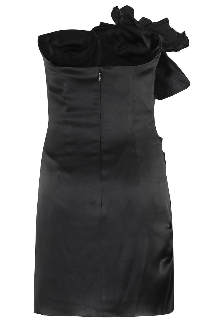 Amen Satin Sheath Dress With Floral Applique