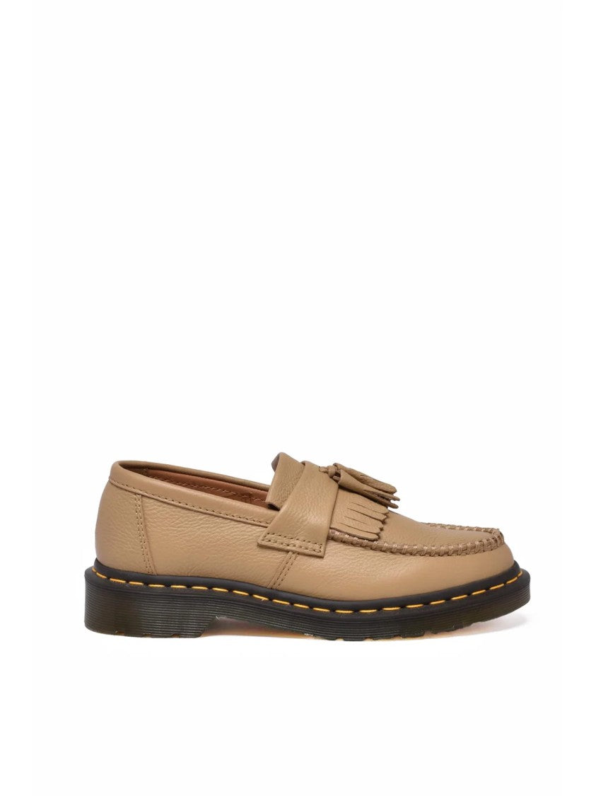 Dr. Martens Beige Leather Adrian Loafers With Decorative Fringe