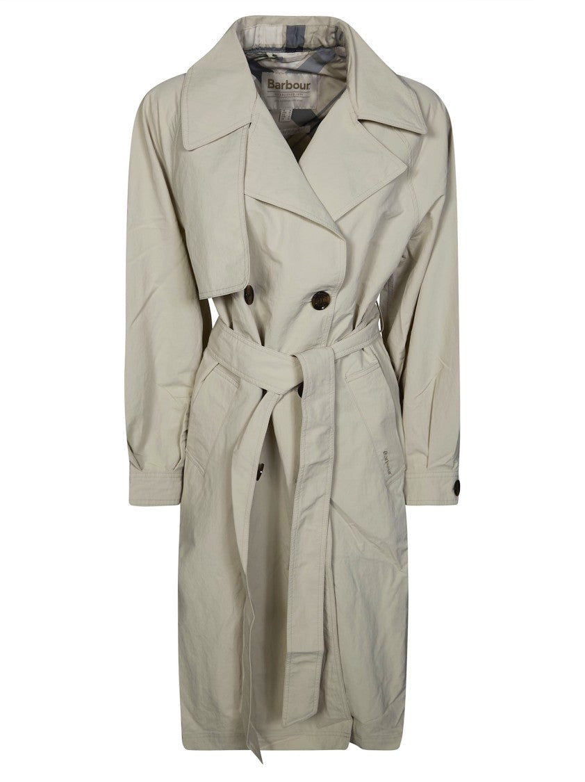 Barbour Neutral Double Breasted Puffed Trench Coat