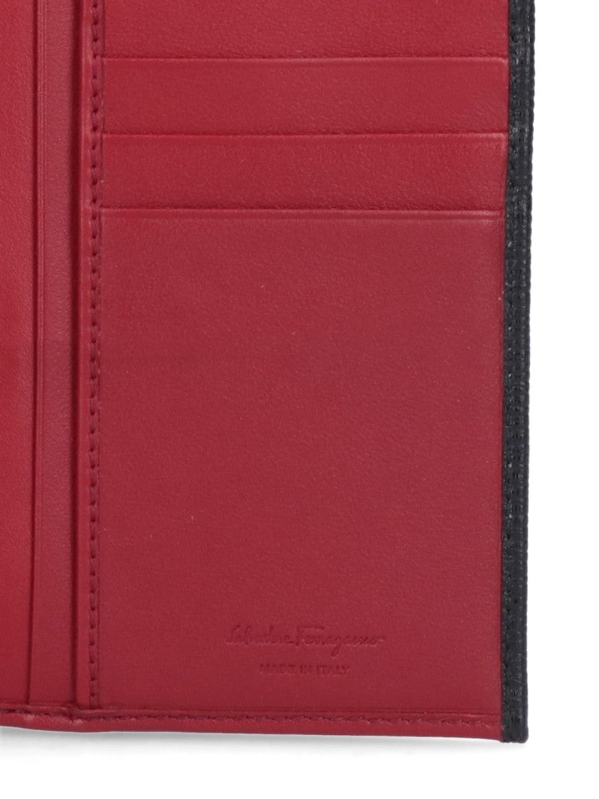 Ferragamo Black Organizer Gancini Pebbled Leather Wallet