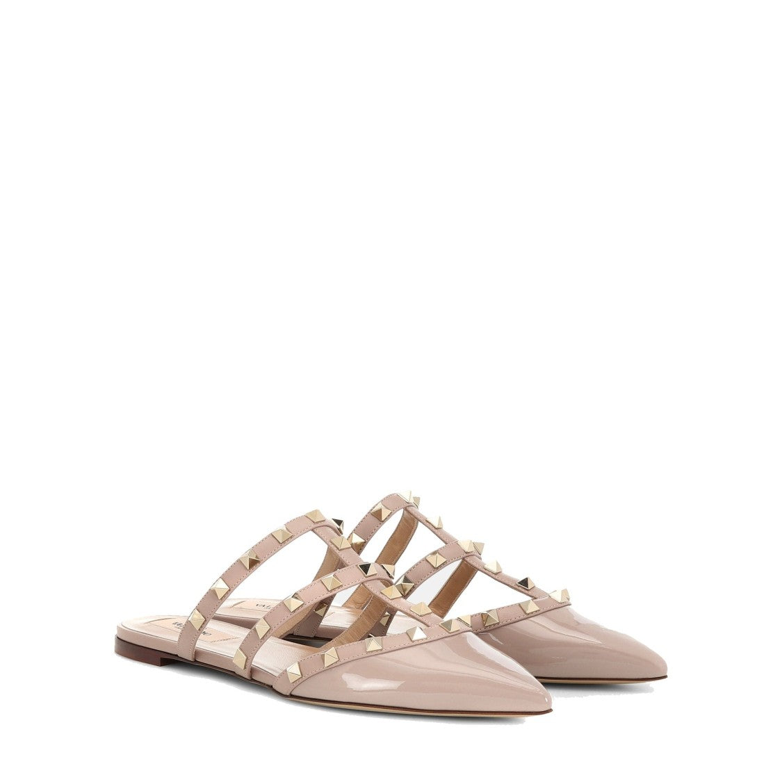 Valentino Garavani Pointed-Toe Patent Leather Flats With Gold Studs