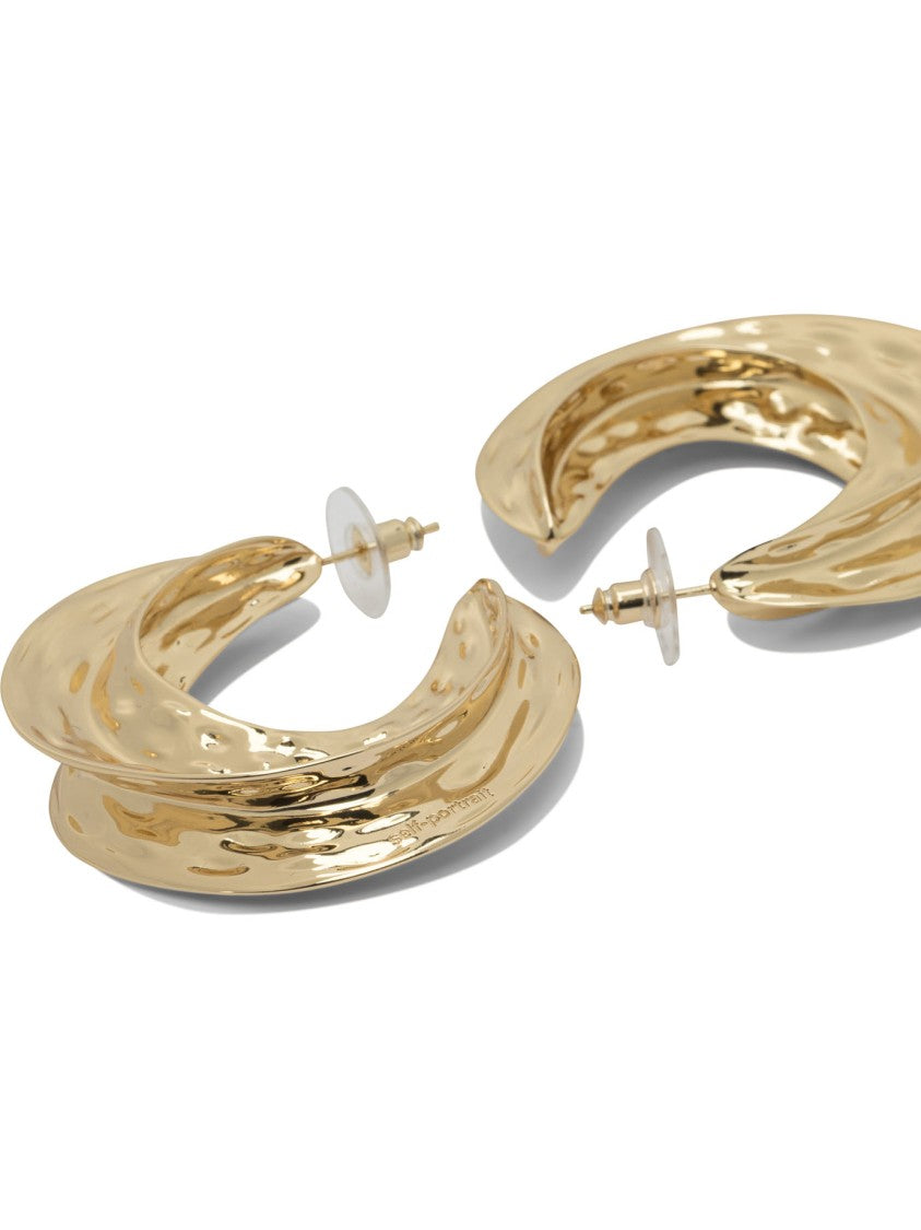 Self-Portrait Sculptural Gold-Finish Hoop Earrings With Hammered Texture