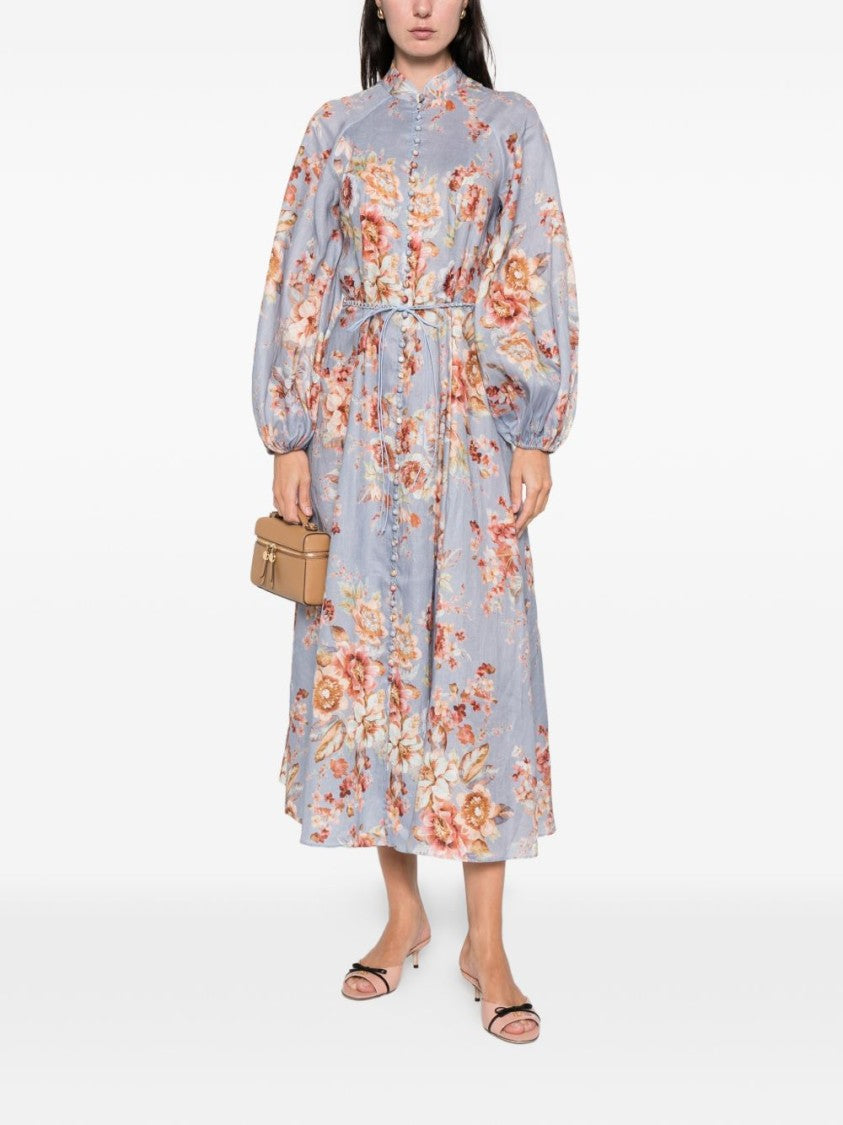 Zimmermann Floral-Print Midi Dress With Puffed Sleeves