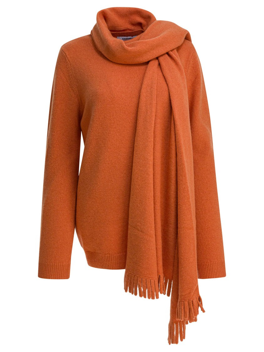 Sandbeige Knit Sweater With Integrated Scarf