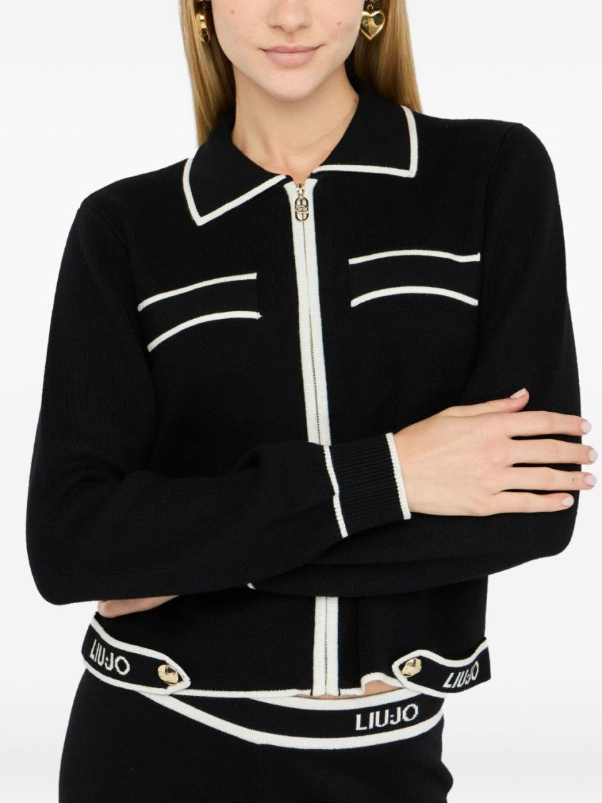 Liu Jo Black Zip-Up Sweater With Classic Collar