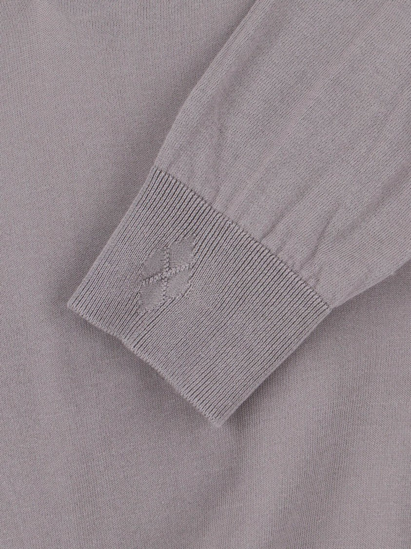 Ballantyne Grey V-Neck Ribbed Cotton Knit Sweater