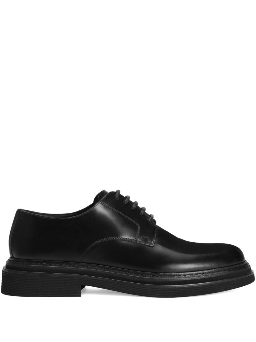 Dolce & Gabbana Lace-Up Black Vitello Leather Flat Shoes