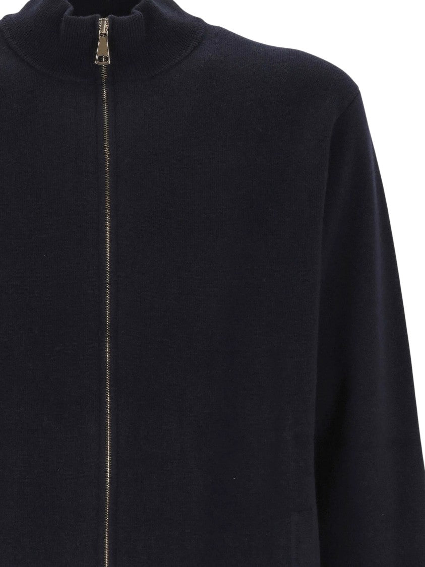 Oliver Lattughi Navy Blue Knitted Silk-Blend Zip Jacket