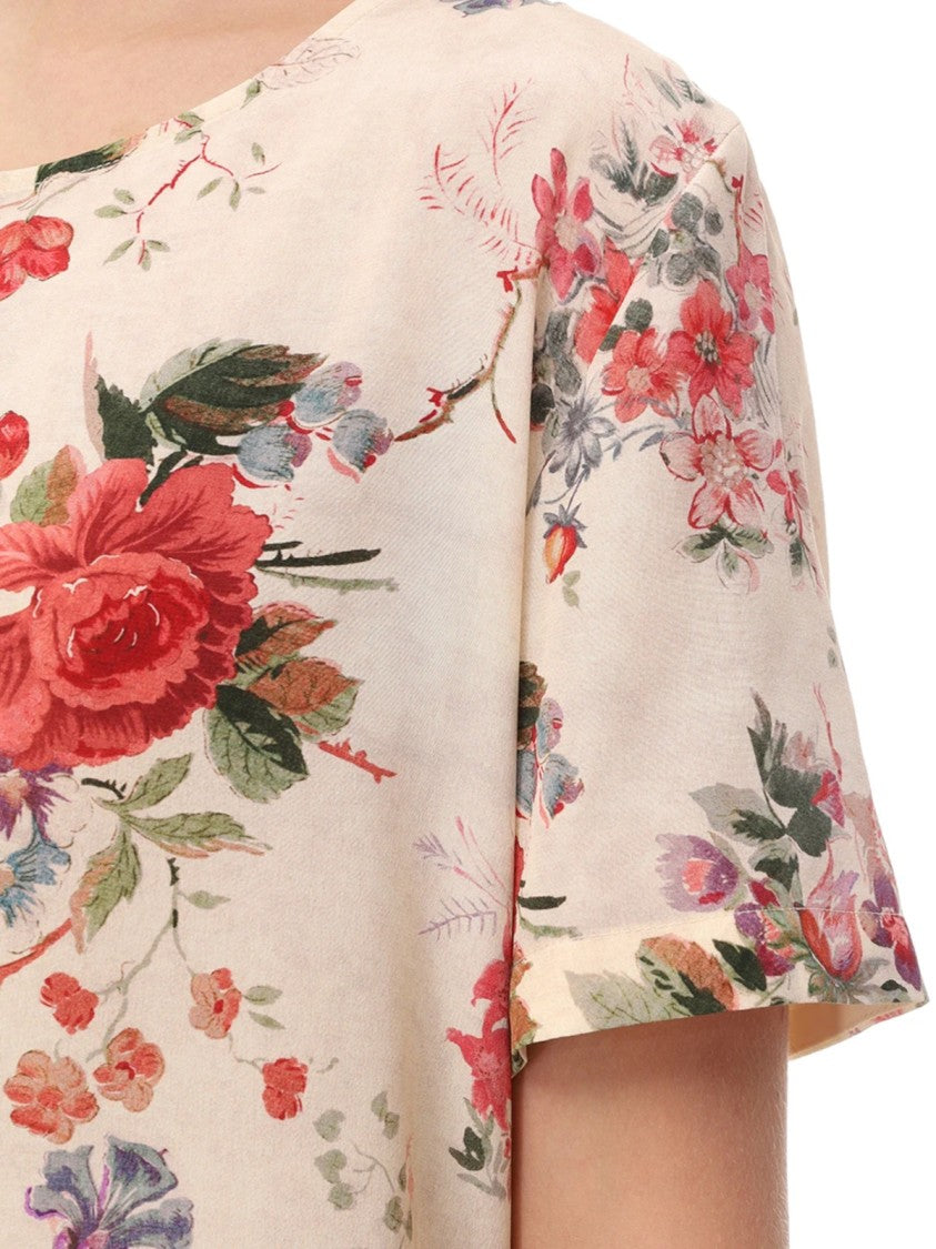 Max Mara Floral Print Long Dress In Crepe De Chine Silk