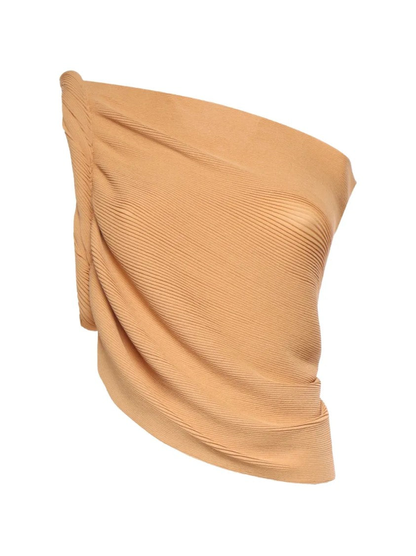Alberta Ferretti Asymmetrical One-Shoulder Ribbed Top With Draped Detail