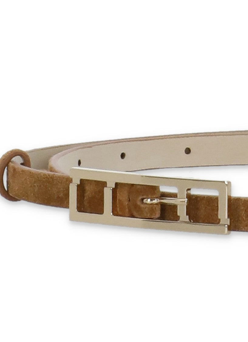 Fabiana Filippi Slim Suede Leather Belt With Logoed Rectangular Buckle