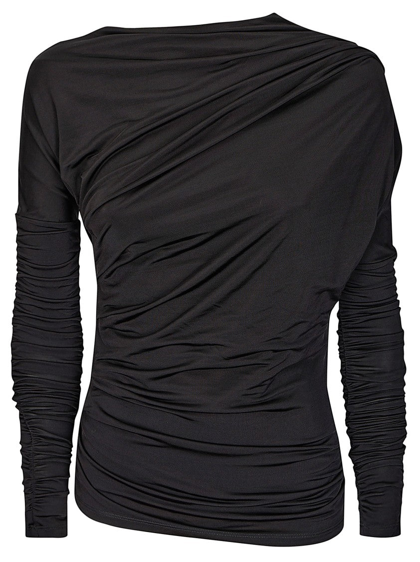 Ganni Shiny Jersey Ruched Top