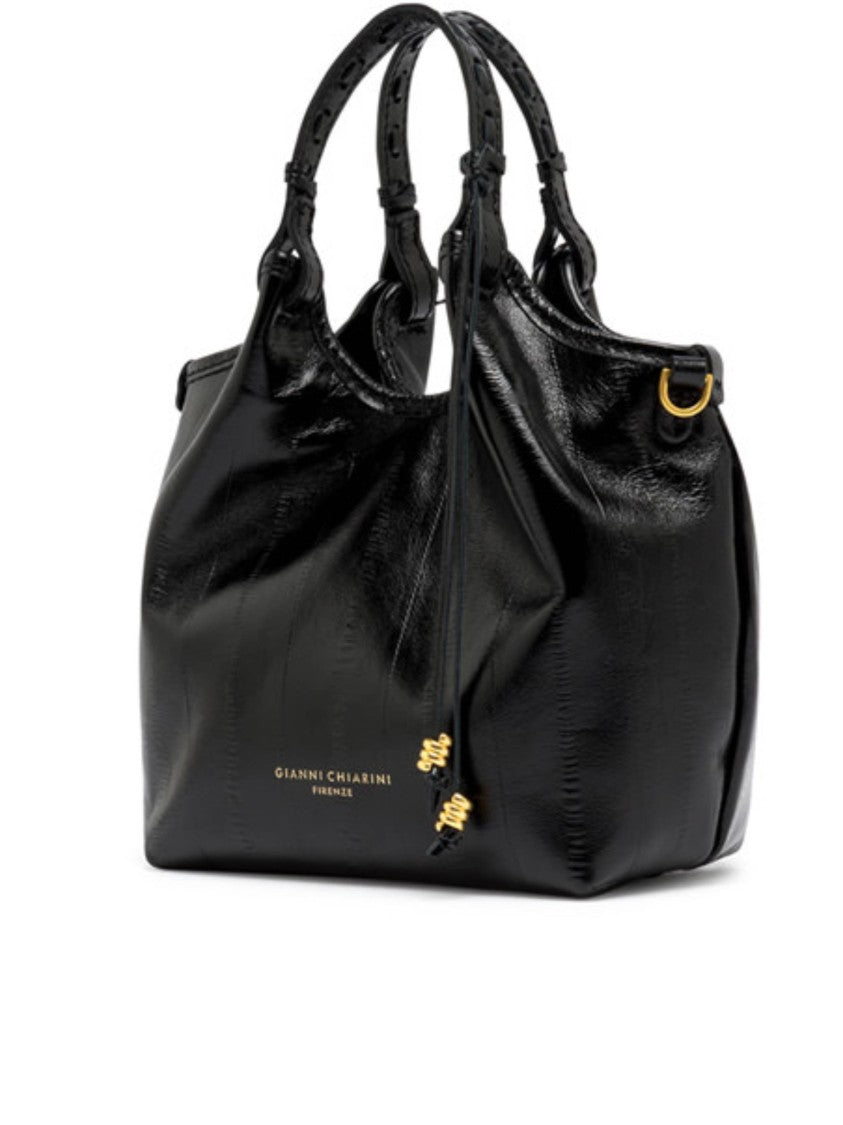 Gianni Chiarini Glossy Black Handbag With Textured Pattern