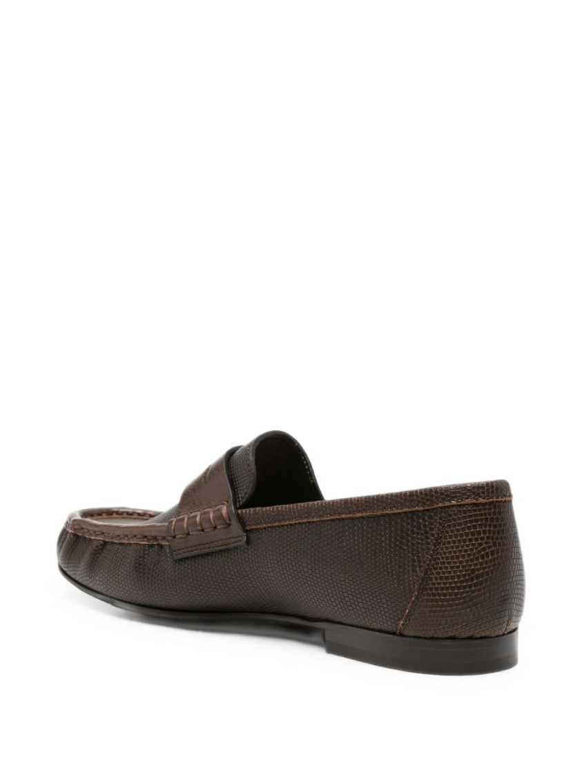 Brunello Cucinelli Penny Strap Textured Calf Leather Loafers