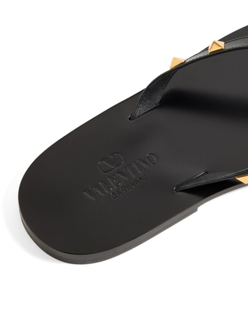Valentino Garavani Gold Rockstud Goatskin Flip-Flops Sandals