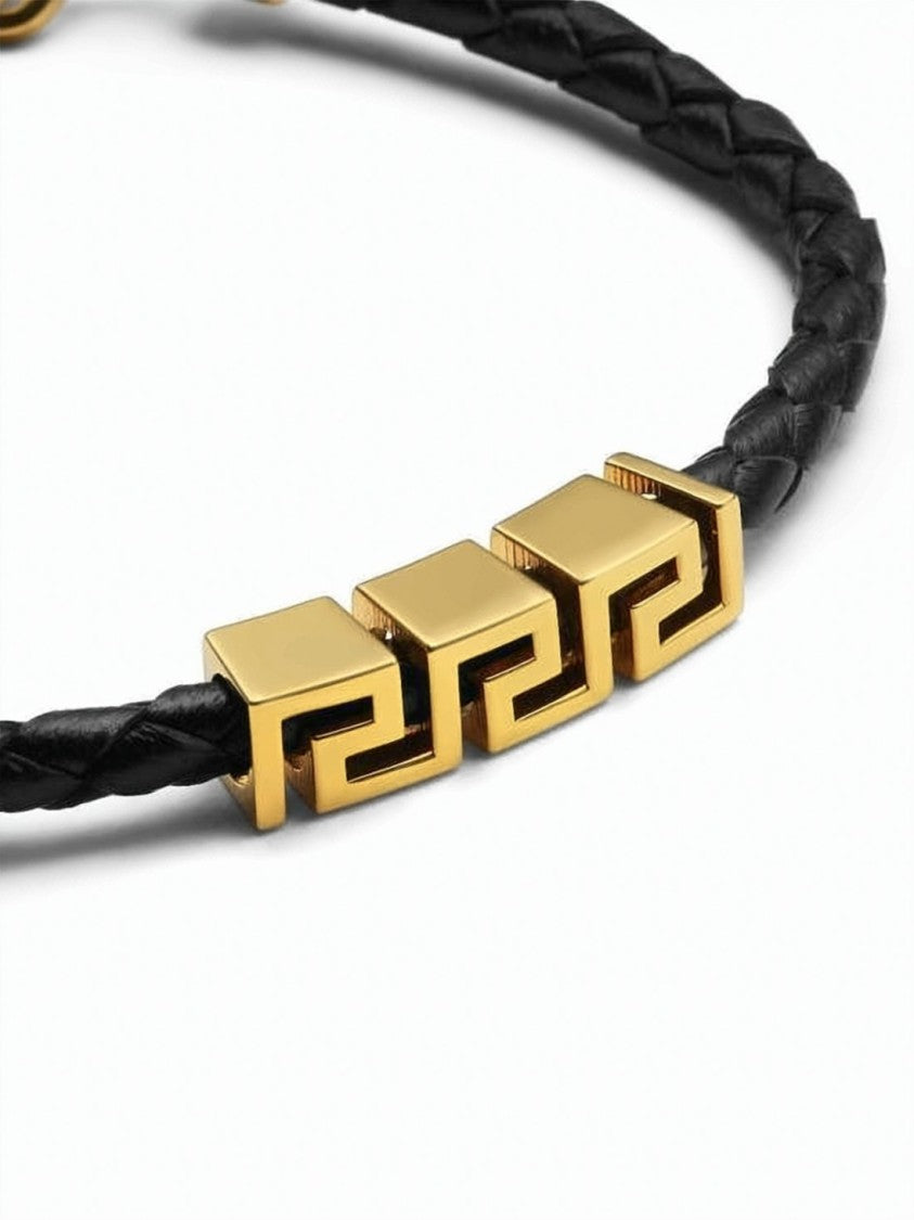 Versace Braided Black Leather Bracelet