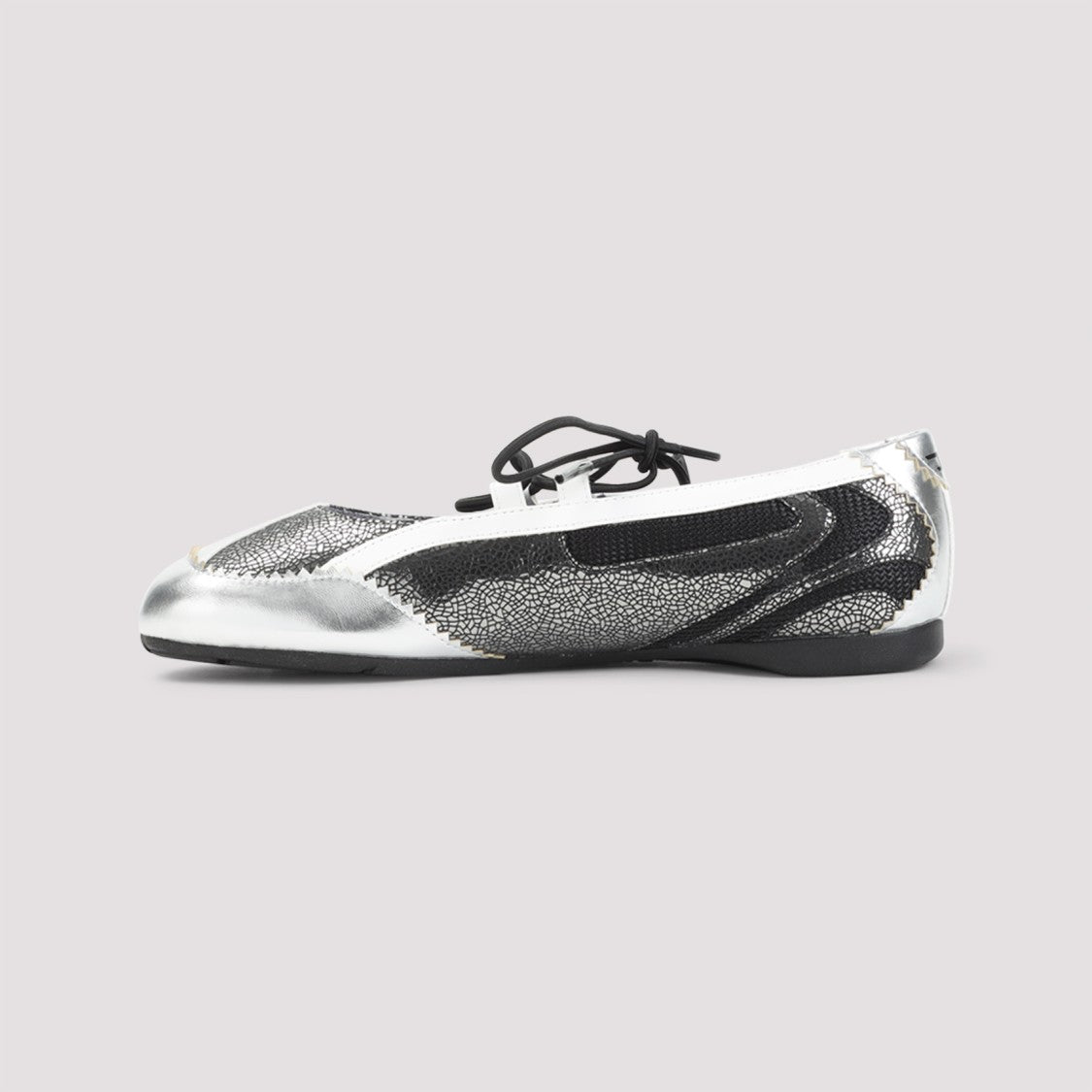 Diesel Textured Metallic Silver And Black Ballerinas