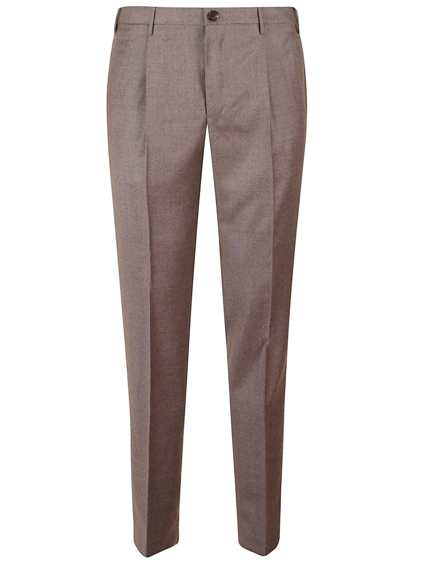 Incotex Tailored Brown Wool Trousers With Sharp Creases