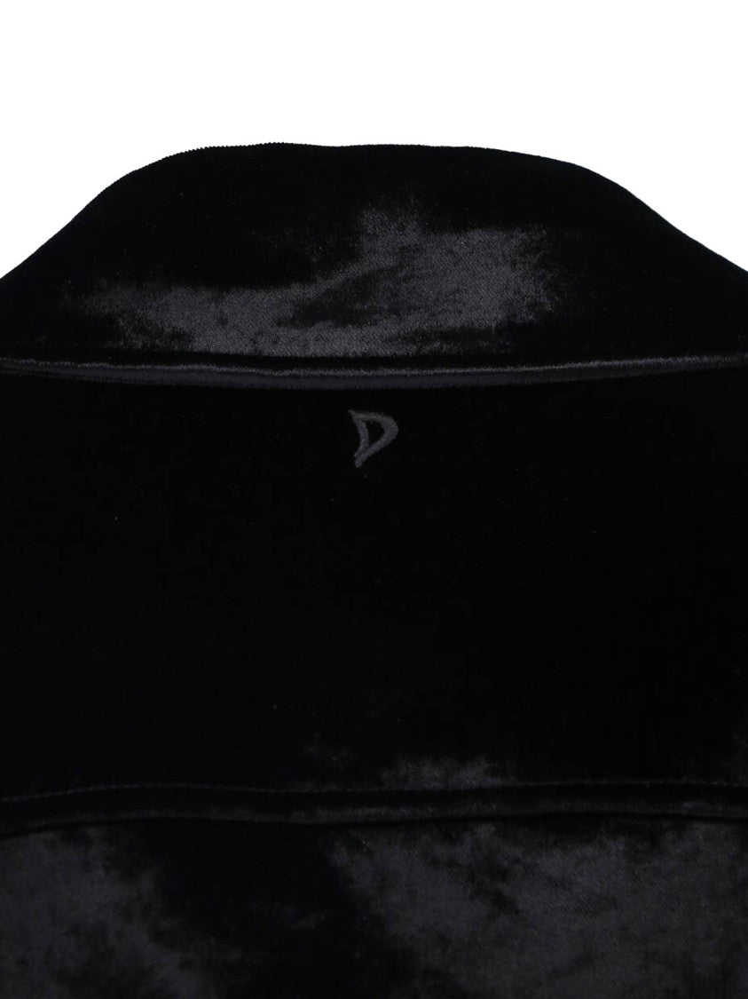 Dondup Black Velvet Double Zip Biker Jacket