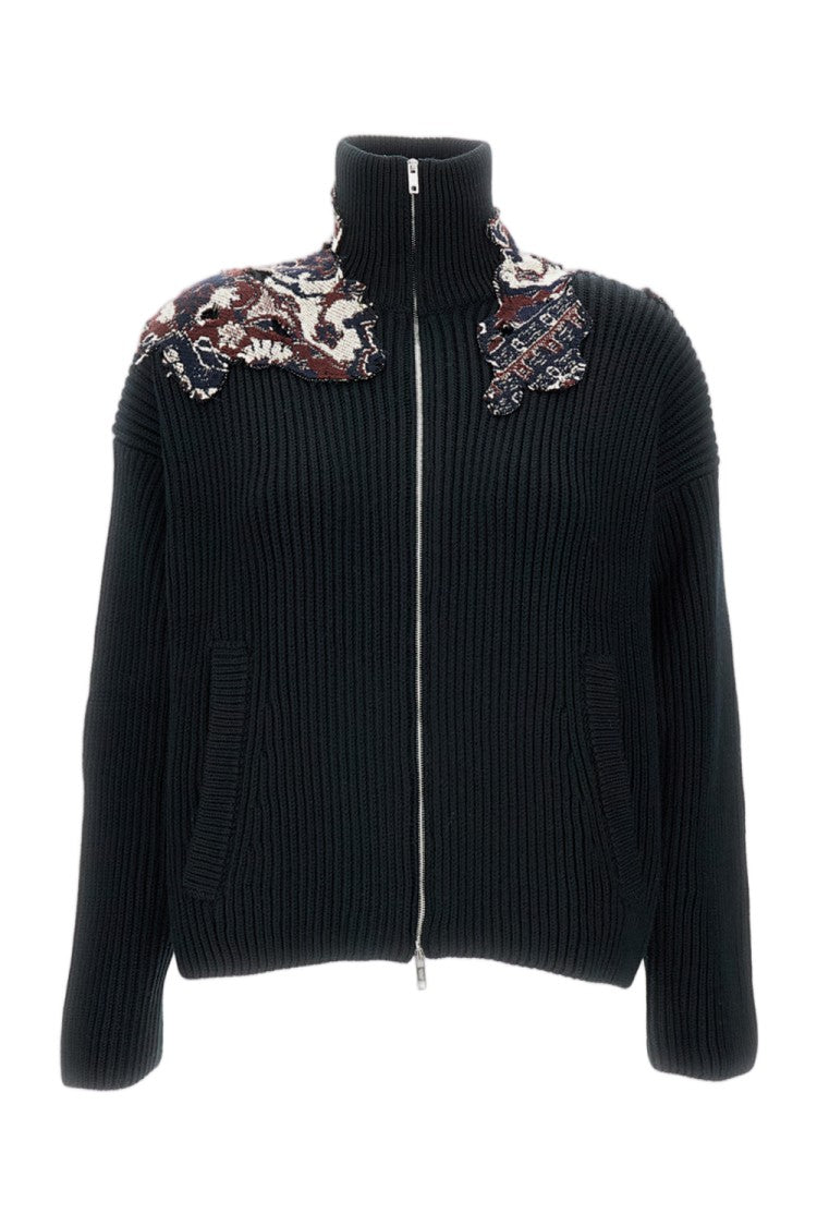 Durazzi Milano Cropped Knitted Bomber Jacket With High Neck And Appliqués