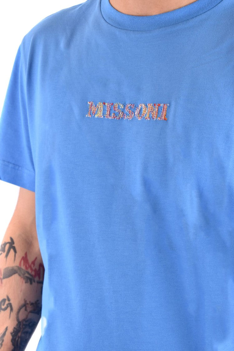 Missoni Blue Cotton Logo-Embroidered T-Shirt