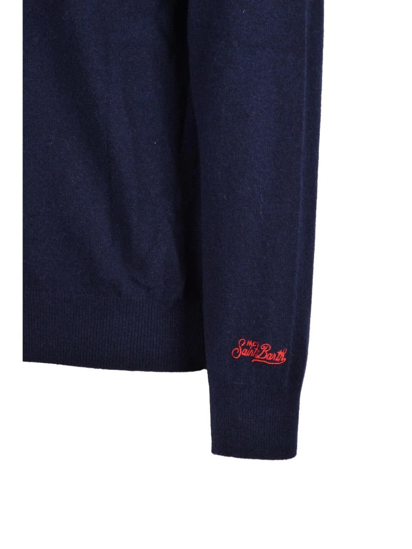 Mc2 Saint Barth Blue Wool-Blend Crewneck Sweater