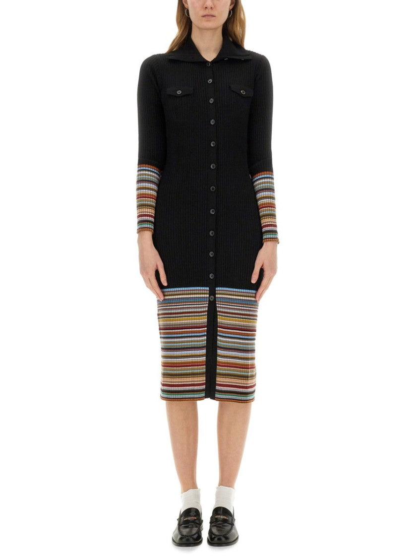 Paul Smith Ribbed Knit Dress With Button-Down Front