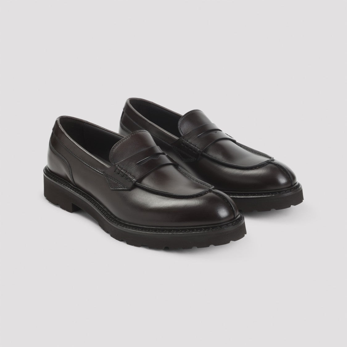 Canali Brown Leather College With Pennypack And Eva Sole Loafers