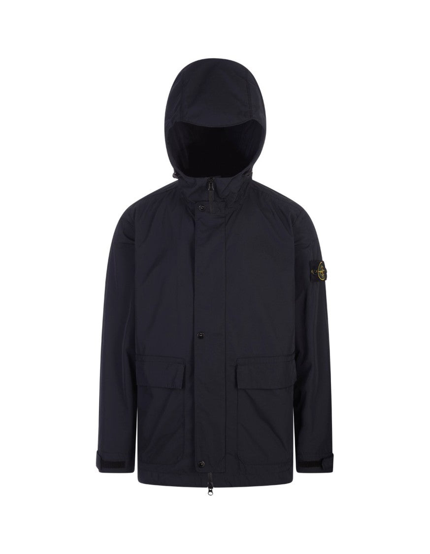 Stone Island Hooded Blue Polyester Jacket
