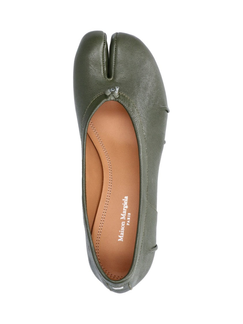 Maison Margiela Green Tabi Cylindrical Heel Leather Flats