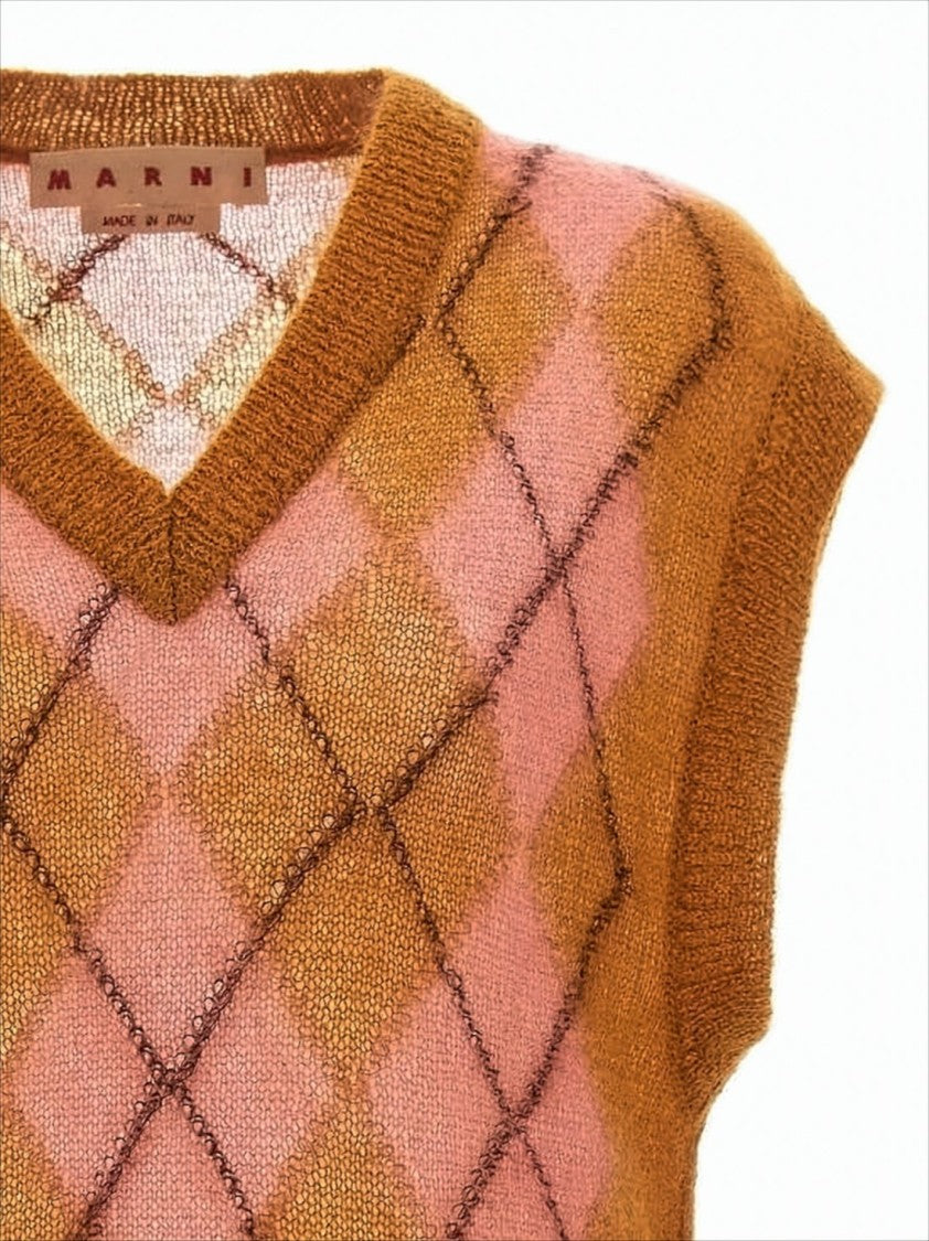 Marni Sleeveless Argyle Knit Vest With V-Neckline