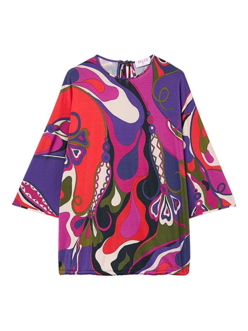 Pucci Orchid Print Cape Blouse With Tie Closure