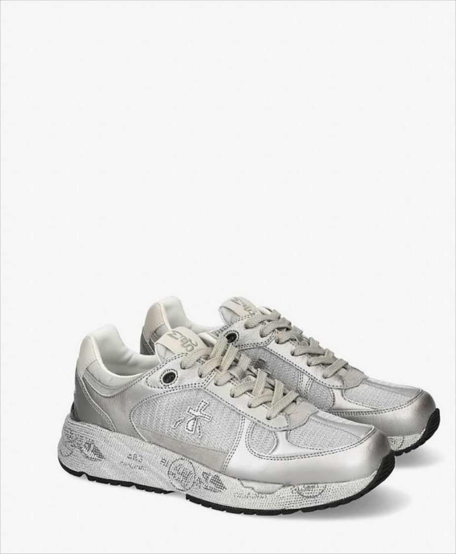Premiata Silver Sneakers With Graphic Prints