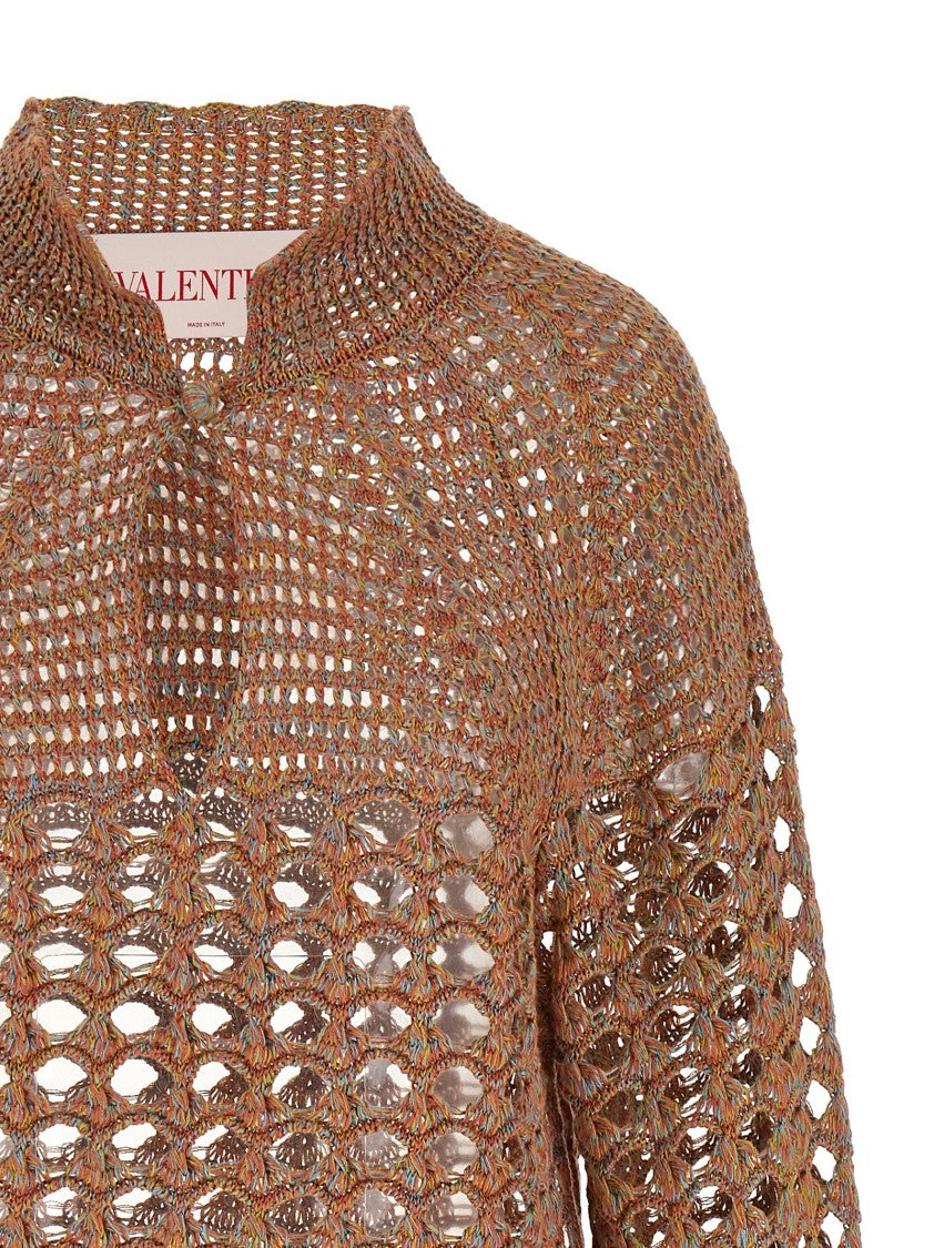Valentino Garavani Openwork Crochet Sweater With Button-Embellished Sleeves