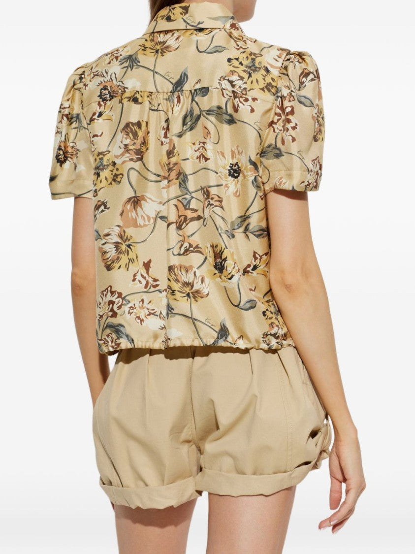Kenzo Short-Sleeved Floral Top With Adjustable Drawstring Hem